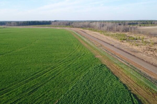 view from above of a large property with fencing